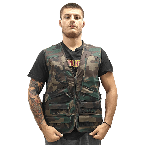 Gilet smanicato caccia pesca sport tasche cotone uomo mimetico verde - Personalizzabile con il tuo logo M Bosco